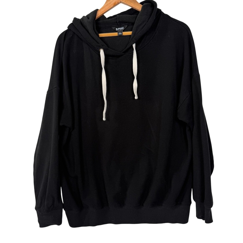 Buffalo David‎ Bitton Womens Black Hooded Sweatshirt Viscose Blend Large A-676